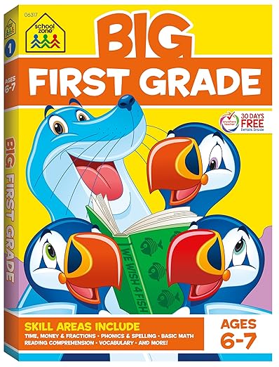 School Zone Big First Grade Workbook: 320 Pages, 1st Grade, Reading Comprehension, Phonics, Spelling, Vocabulary, Basic Math, Time, Money, Fractions, Ages 6 to 7