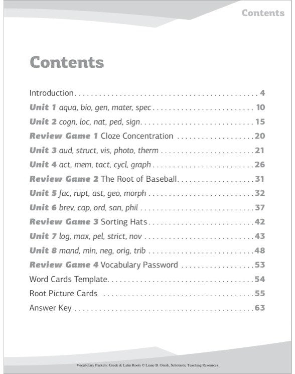 Vocabulary Packets: Greek & Latin Roots : Ready-to-Go Learning Packets That Teach 40 Key Roots and Help Students Unlock the Meaning of Dozens and Dozens of Must-Know Vocabulary Words