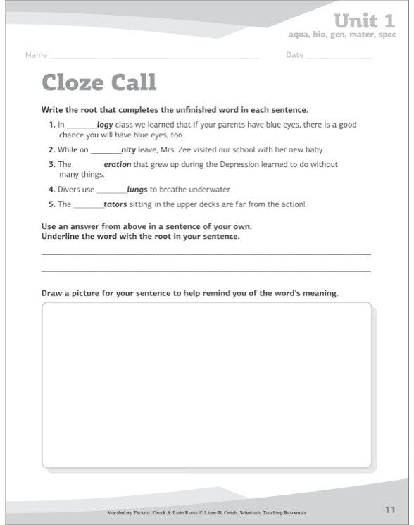 Vocabulary Packets: Greek & Latin Roots : Ready-to-Go Learning Packets That Teach 40 Key Roots and Help Students Unlock the Meaning of Dozens and Dozens of Must-Know Vocabulary Words