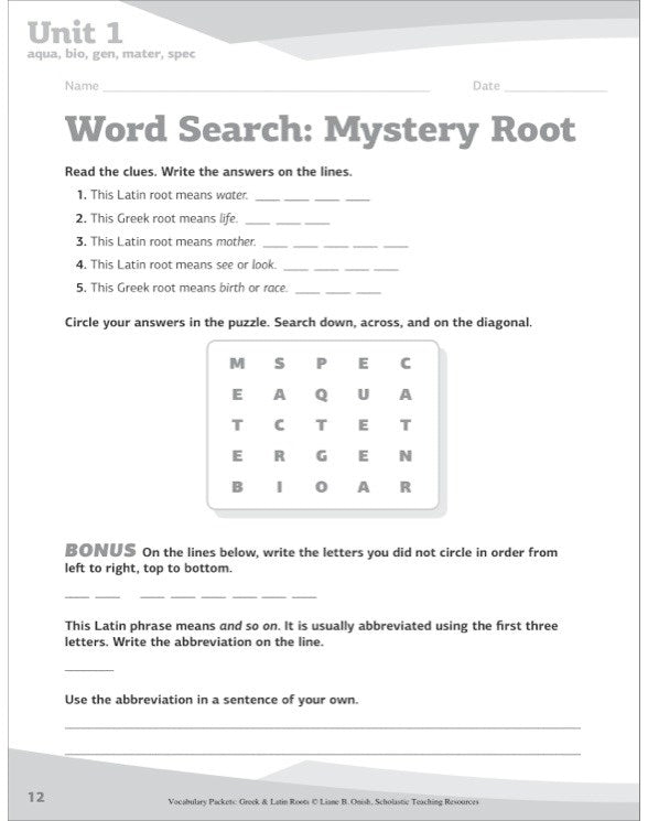 Vocabulary Packets: Greek & Latin Roots : Ready-to-Go Learning Packets That Teach 40 Key Roots and Help Students Unlock the Meaning of Dozens and Dozens of Must-Know Vocabulary Words