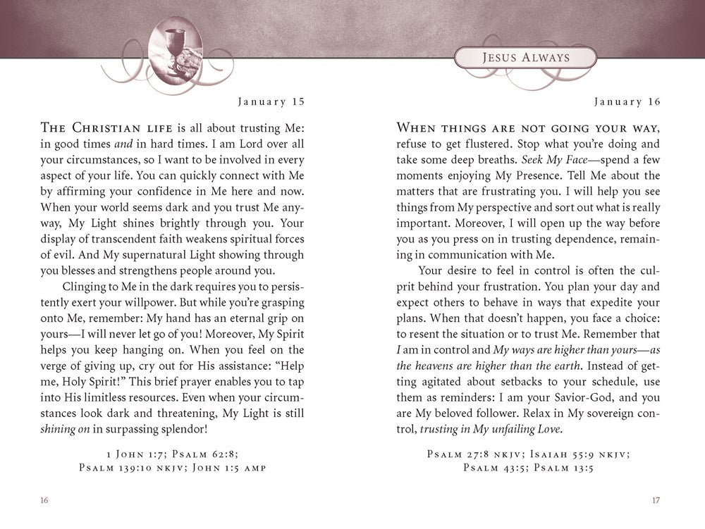 Jesus Always, Padded Hardcover, with Scripture References: Embracing Joy in His Presence (a 365-Day Devotional)