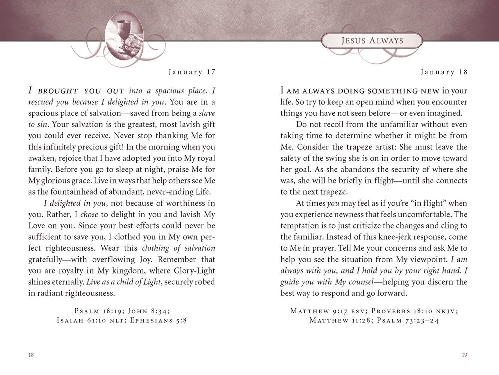 Jesus Always, Padded Hardcover, with Scripture References: Embracing Joy in His Presence (a 365-Day Devotional)