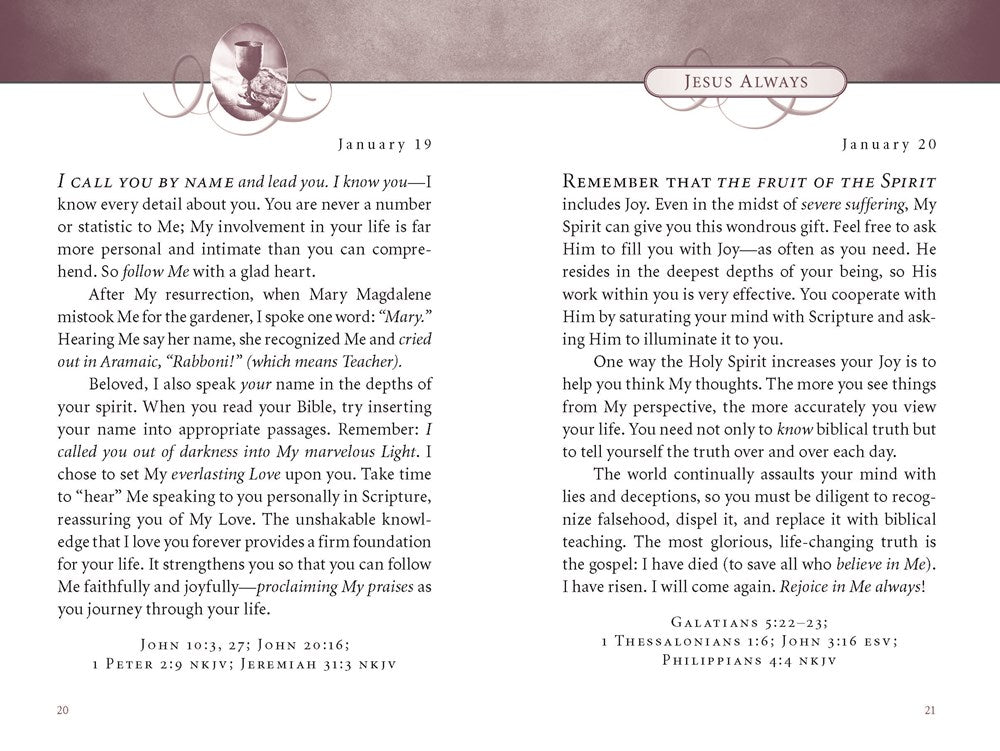 Jesus Always, Padded Hardcover, with Scripture References: Embracing Joy in His Presence (a 365-Day Devotional)