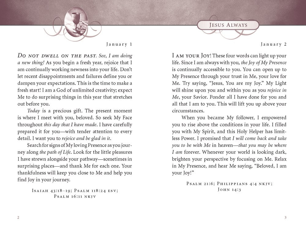 Jesus Always, Padded Hardcover, with Scripture References: Embracing Joy in His Presence (a 365-Day Devotional)