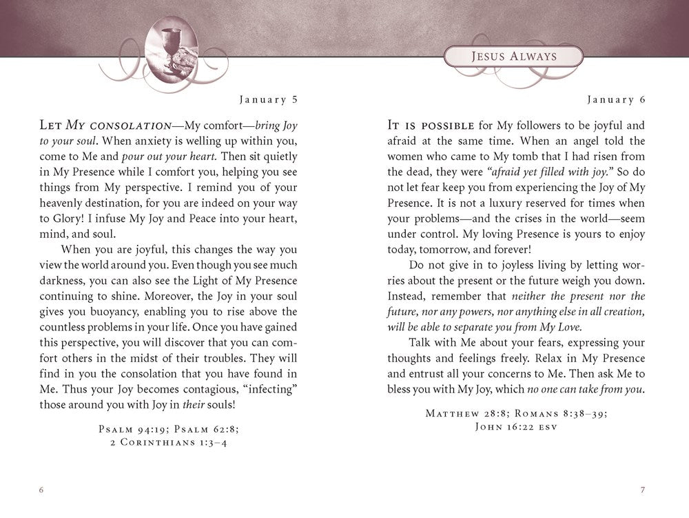 Jesus Always, Padded Hardcover, with Scripture References: Embracing Joy in His Presence (a 365-Day Devotional)