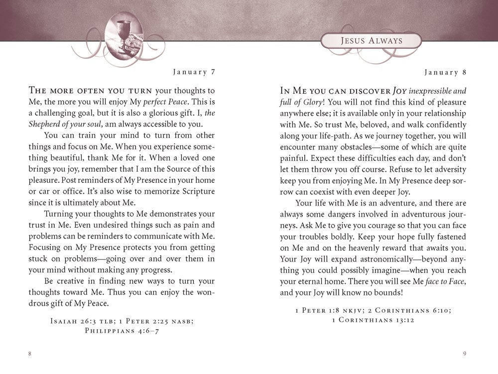 Jesus Always, Padded Hardcover, with Scripture References: Embracing Joy in His Presence (a 365-Day Devotional)