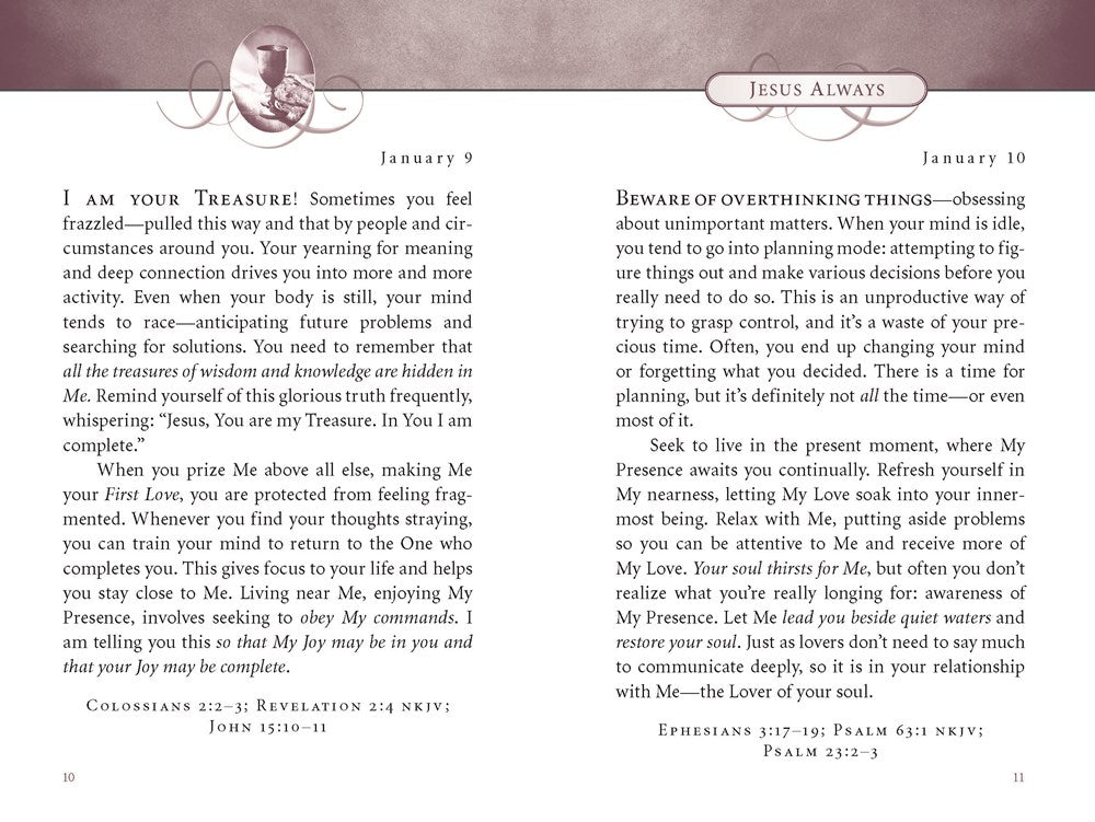 Jesus Always, Padded Hardcover, with Scripture References: Embracing Joy in His Presence (a 365-Day Devotional)