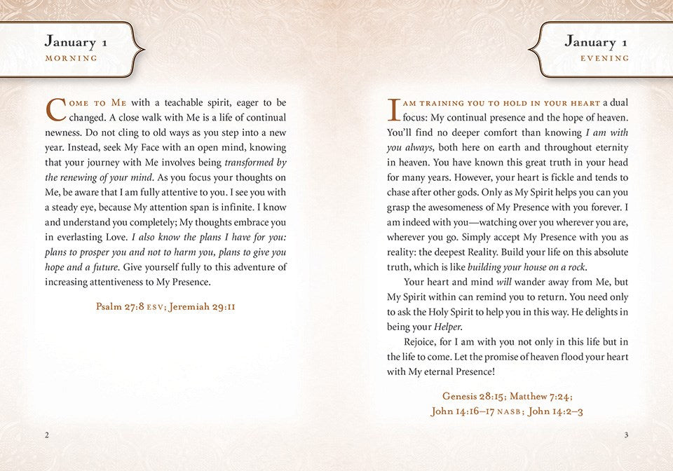 Jesus Calling Morning and Evening, Brown Leathersoft Hardcover, with Scripture References