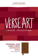 NKJV, Personal Size Large Print End-of-Verse Reference Bible, Verse Art Cover Collection, Leathersoft, Brown, Red Letter, Comfort Print
