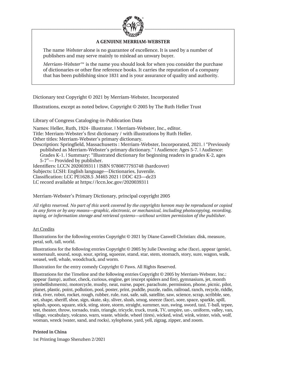 Merriam-Webster’s First Dictionary