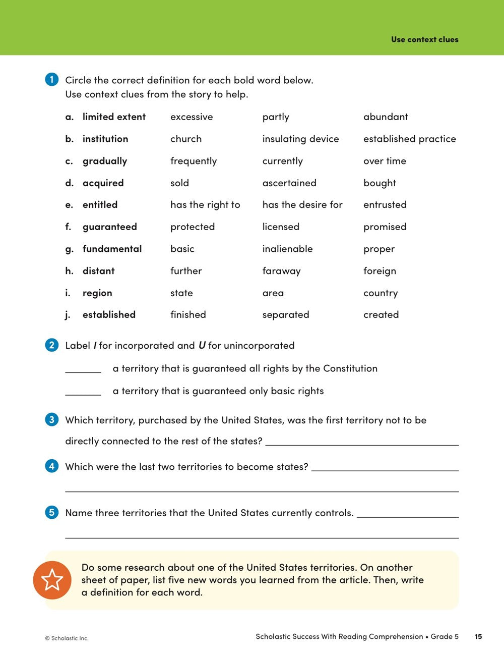 Scholastic Success with Reading Comprehension Grade 5 Workbook