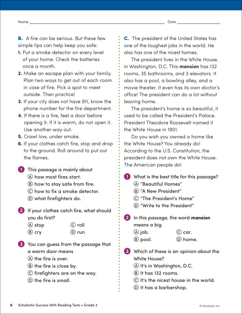 Scholastic Success with Reading Tests Grade 3 Workbook