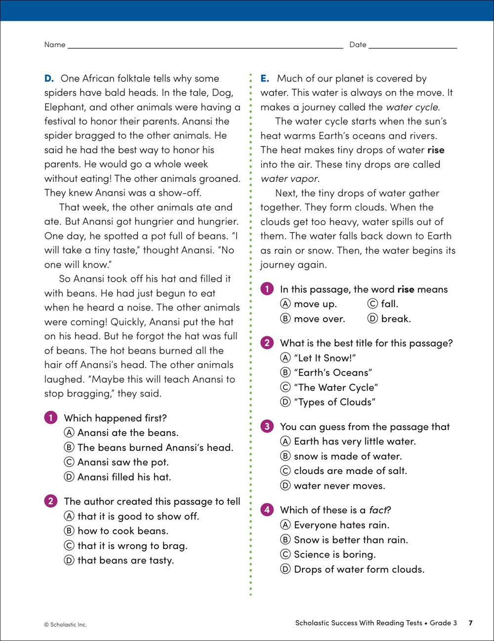 Scholastic Success with Reading Tests Grade 3 Workbook