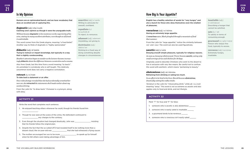 The Vocabulary Builder Workbook: Simple Lessons and Activities to Teach Yourself Over 1,400 Must-Know Words